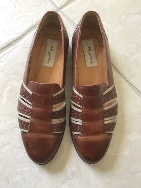Mezlan Brown Leather Slip-On Loafers with Silver Stripes